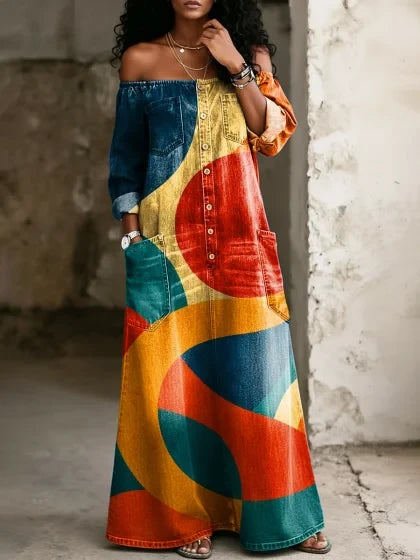 Women's Retro Art Print Dress